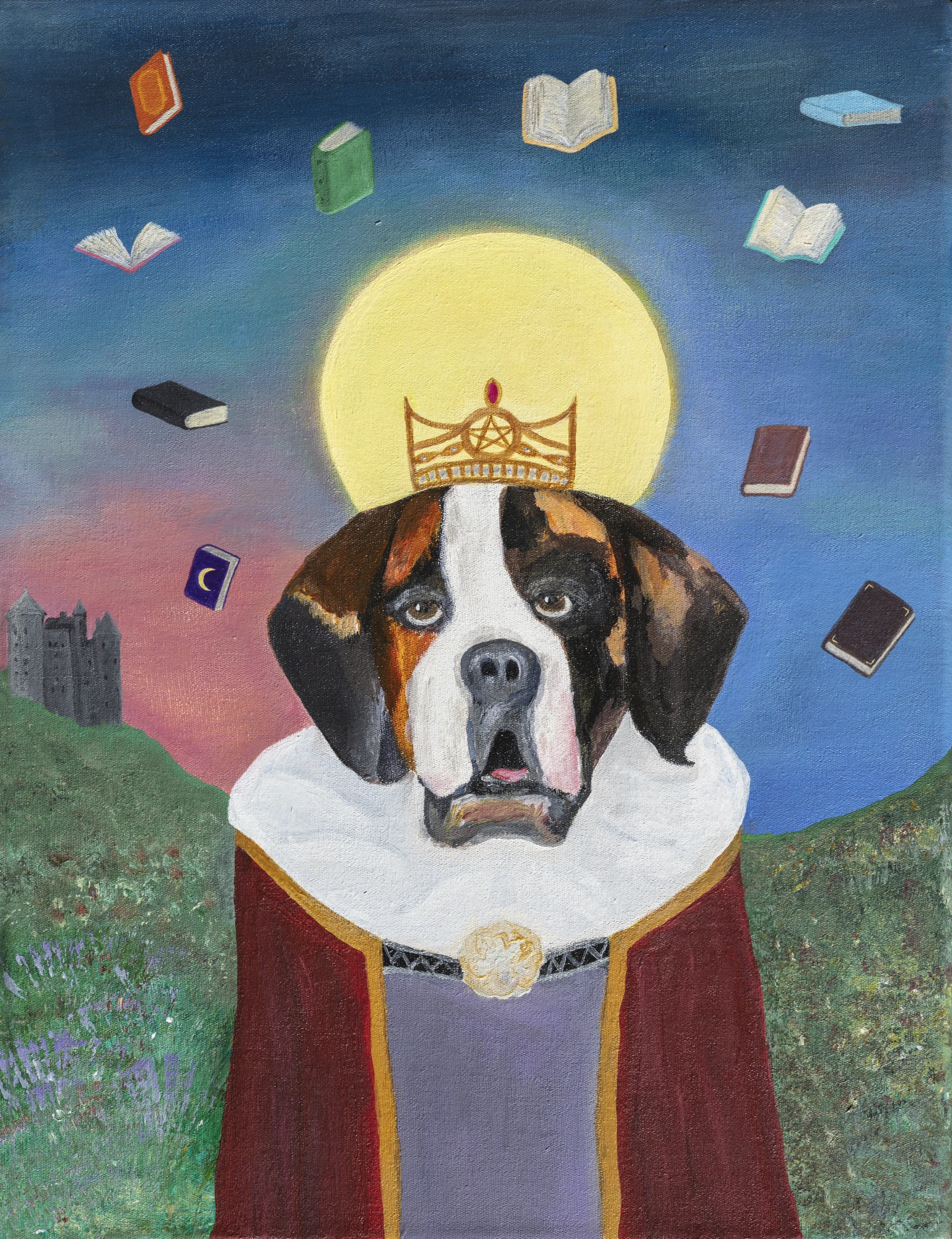 Artwork about a Saint Bernard dog as the High Priestess